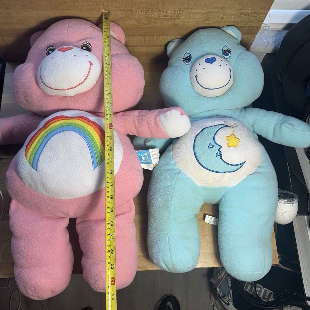 2 Care Bears Plush Large Rainbow Pink 25" Tall Vintage 2004 Jumbo & 2002 Blue - Picture 6 of 7
